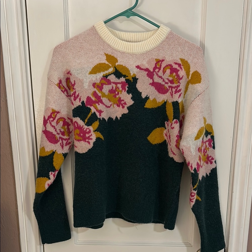 Floral Knit Sweater - Pink and Green